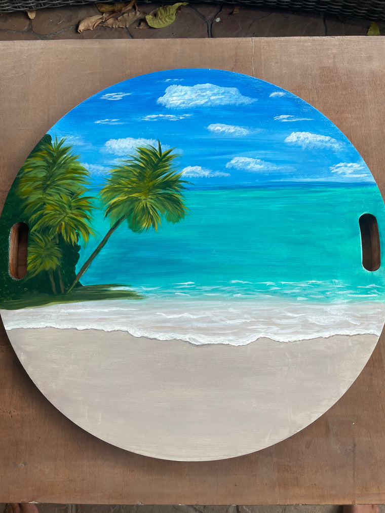 Charcuterie board/cheese board with painted ocean and beach scene