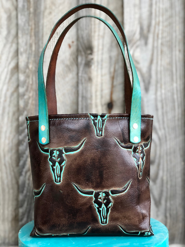 Leather Longhorn Print Tote Bag