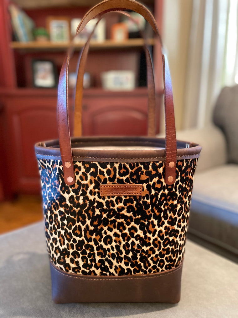 Leather Leopard Print Tote Bag