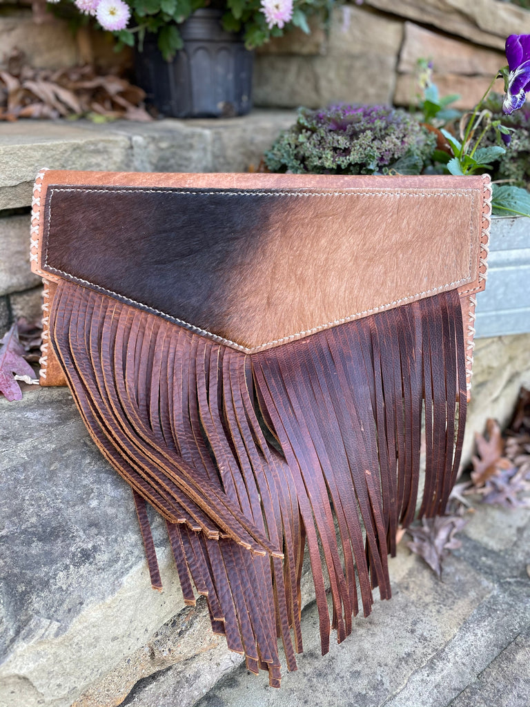 Oversized Leather Clutch with Fringe